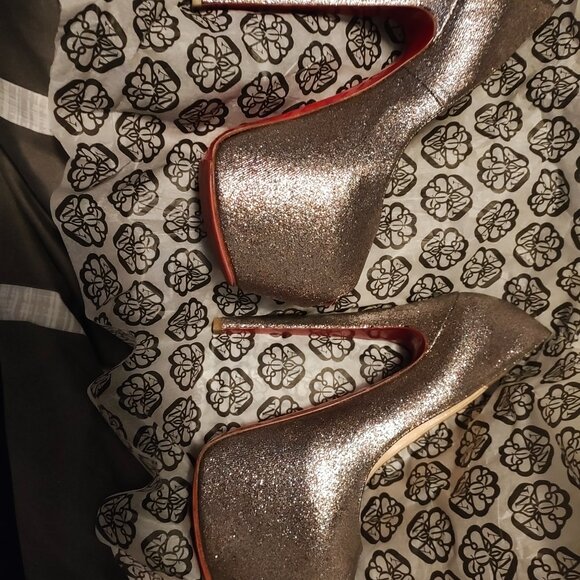 Christian Louboutin Sexy Gold Glitter Highness Platform Peep Toe Pumps - Picture 4 of 6